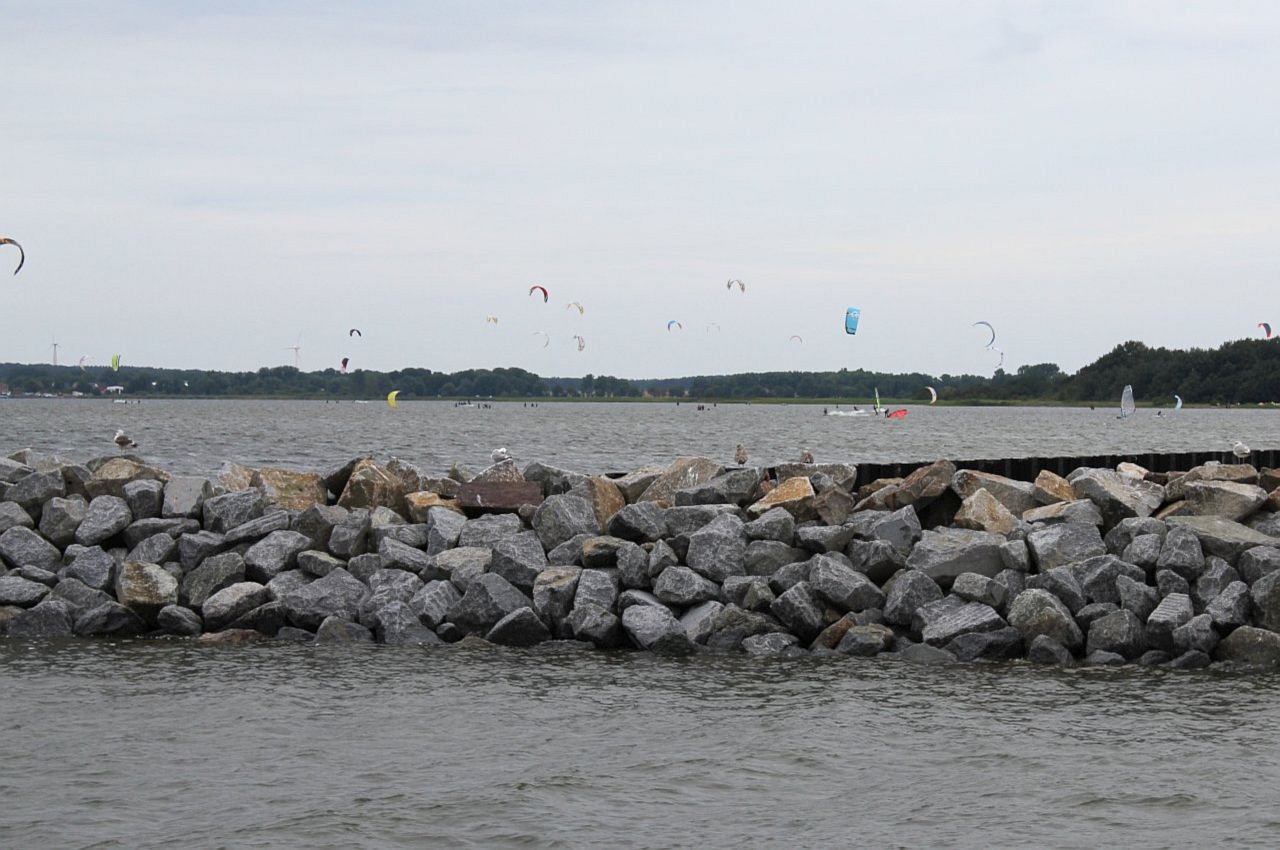 Kitesurfer in front of  the island of Ruegen